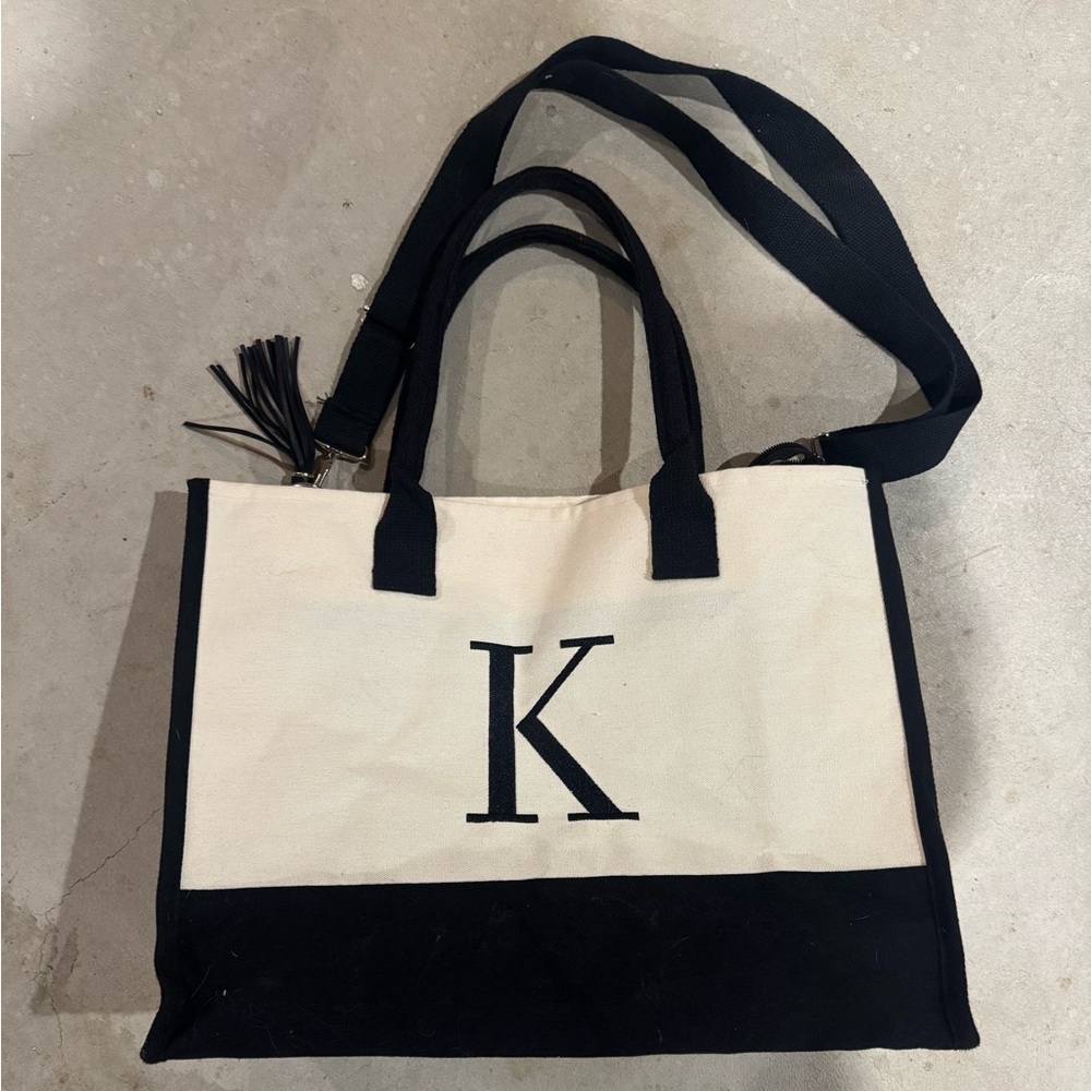 Black and White “K” Inital Tote Canvas Bag